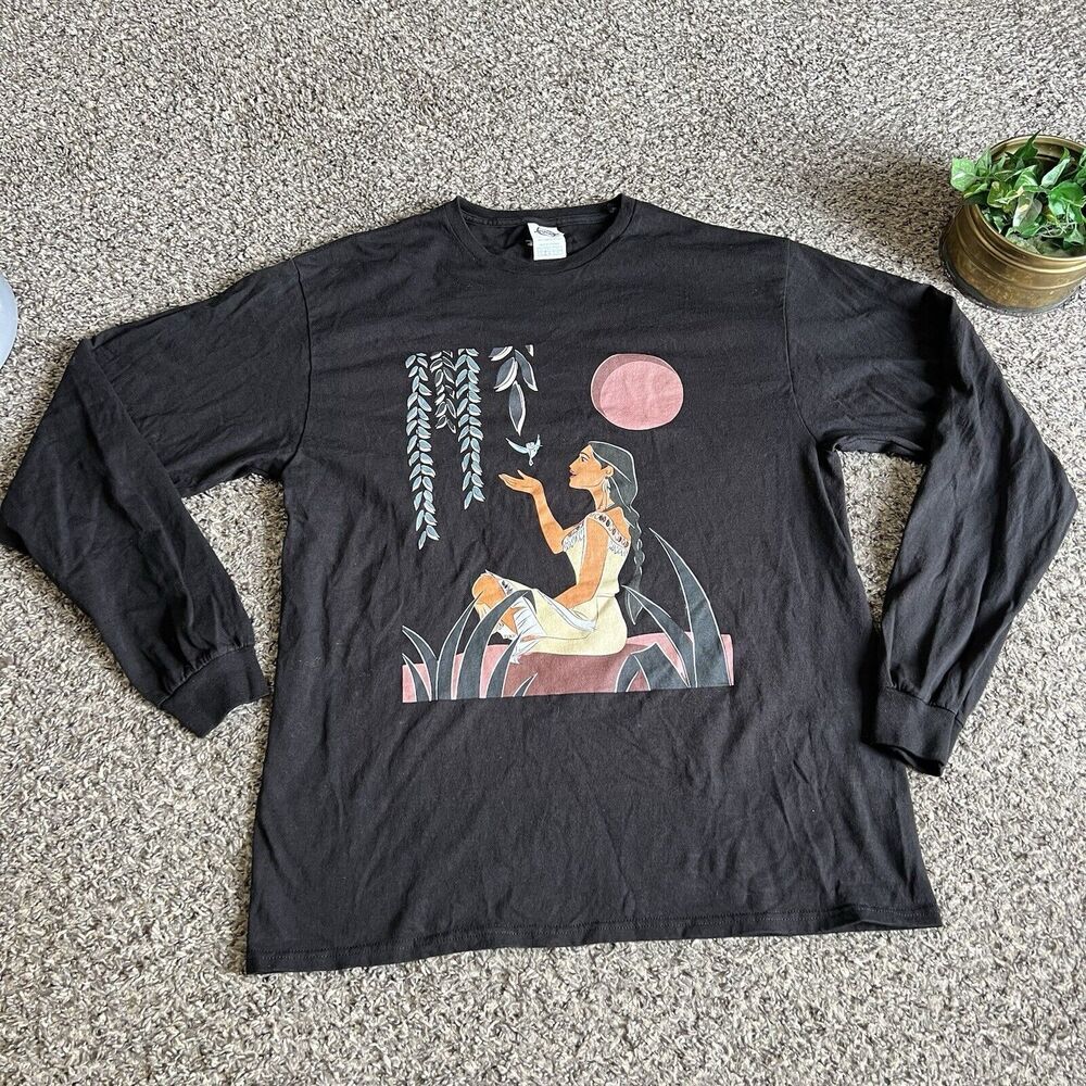 Vintage 90s Disney Pocahontas Shirt Long Sleeve Graphic T Shirt Black L NEW - Picture 4 of 6